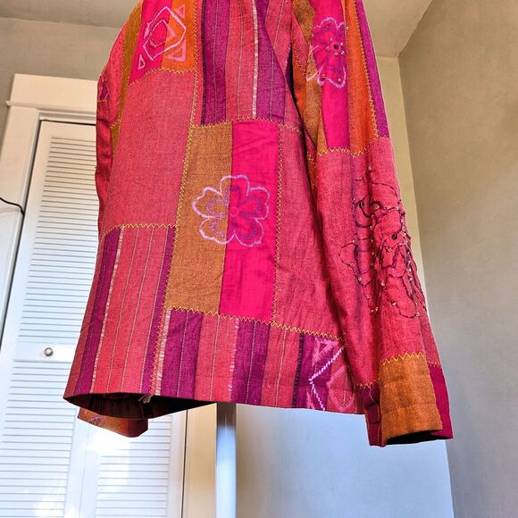 Vintage 90s Art To Wear Linen Jacket Orange Beaded Cottage Fairy Grunge Size 6P - Picture 6 of 8